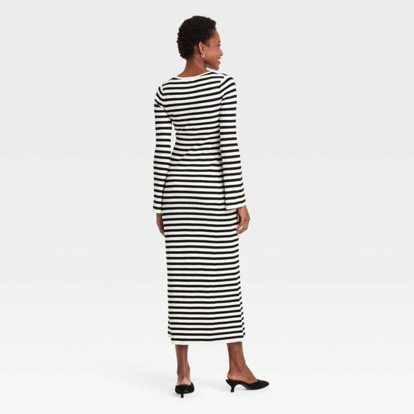 Open Box - A New Day - Women's Long Sleeve Maxi Sweater Dress  Black/White - Picture 2 of 3